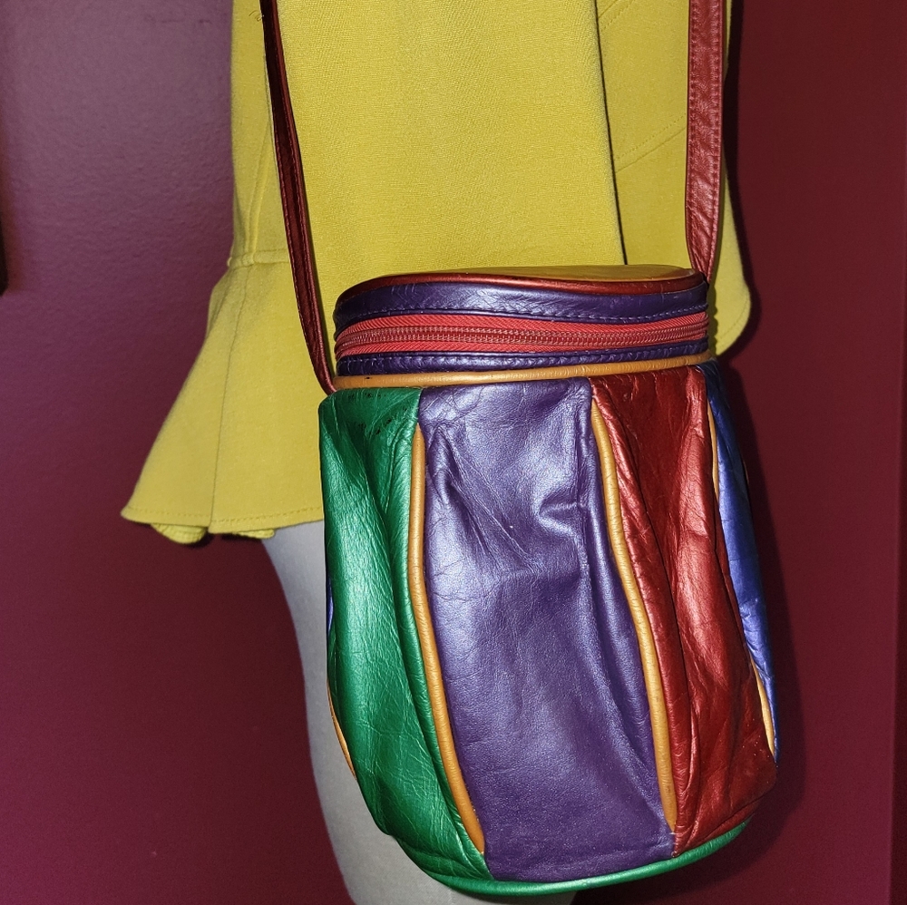 Vintage 80s Faux Leather Cylinder Crossbody Bag
